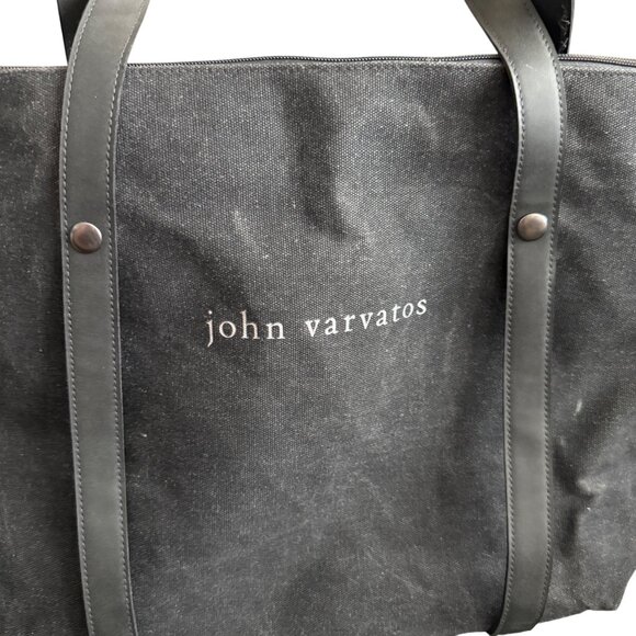 John Varvatos Canvas & Leather Tote Bag NWOT - Picture 2 of 5